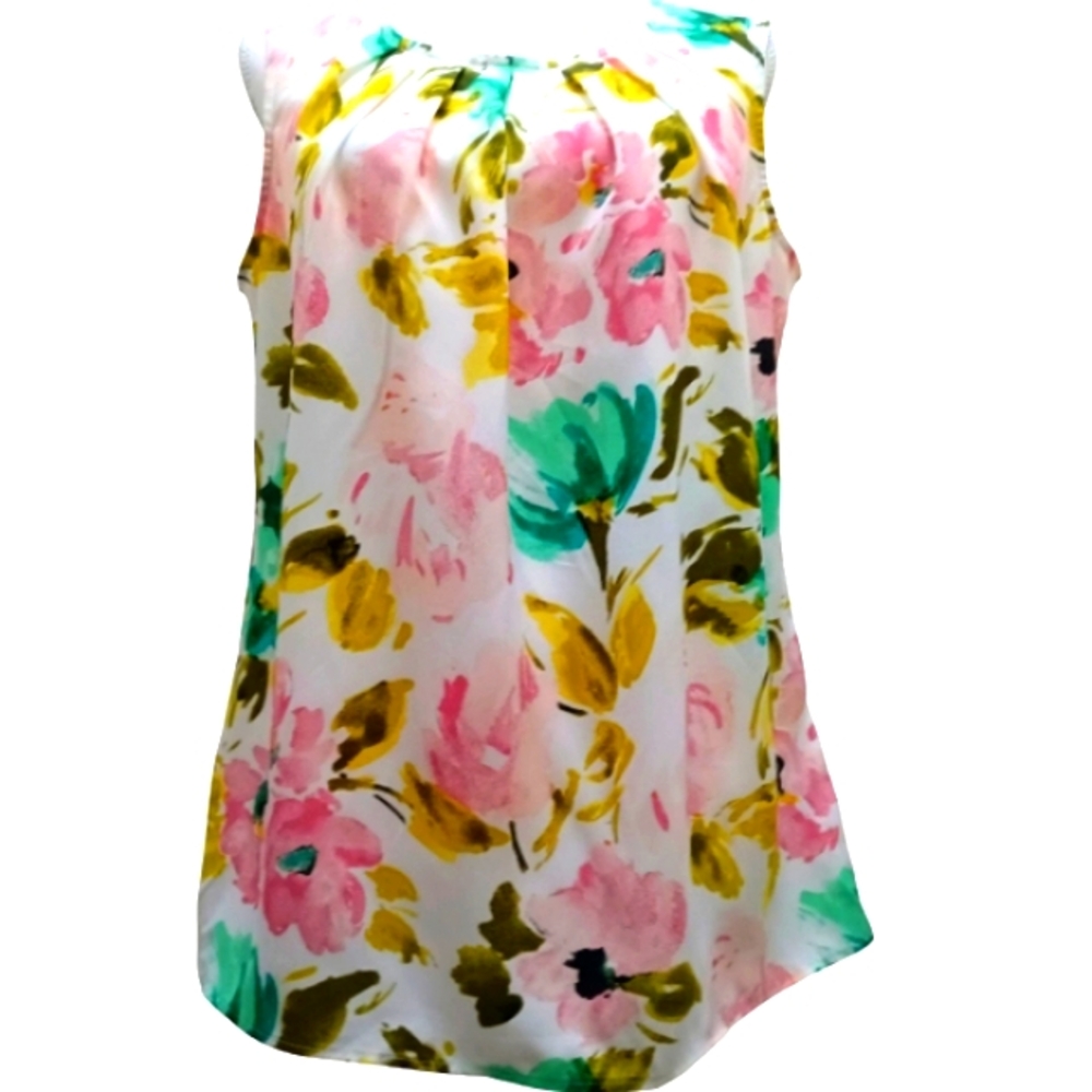 Merona  Vibrant Floral Sleeveless Pleated Blouse   Large